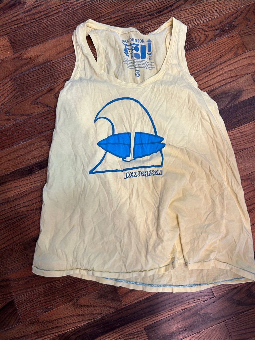 Yellow Tank Top with Blue Surf Graphic -
